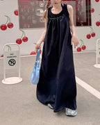 halter neck back open long dress