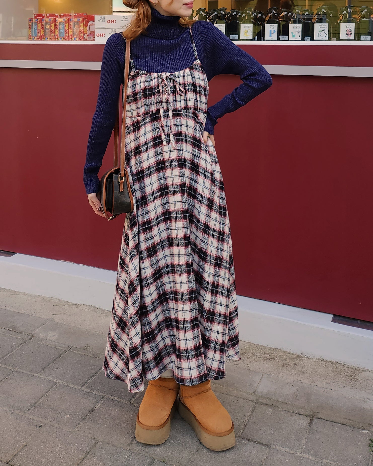 check camisole flare dress