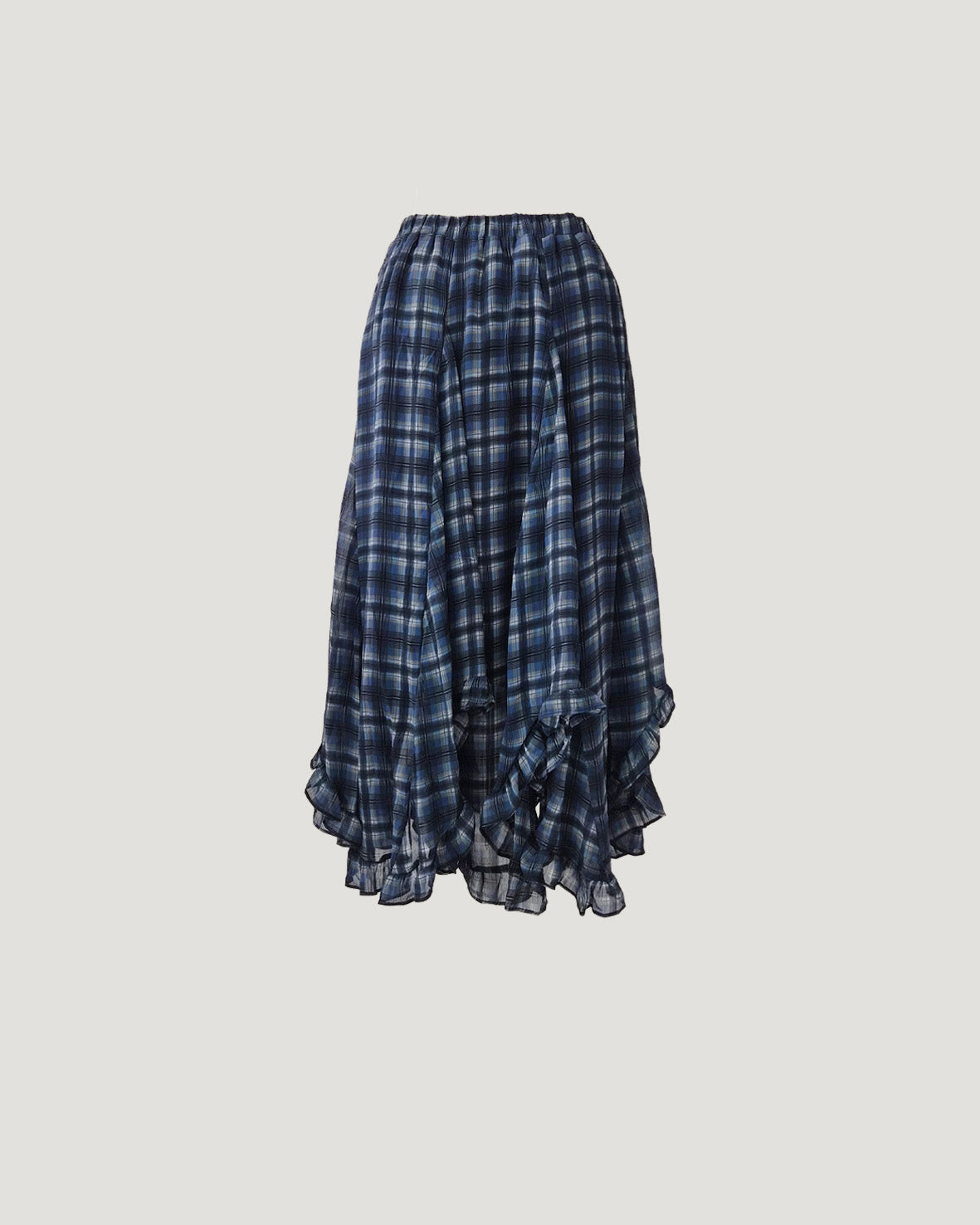 asymmetry check frill skirt