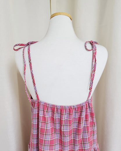 check frill belt long dress