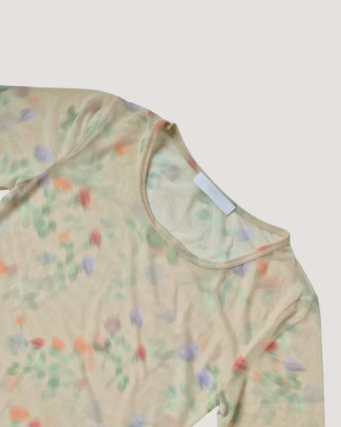 blurred flower sheer long sleeve T
