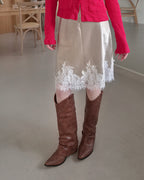 satin hem lace mini skirt