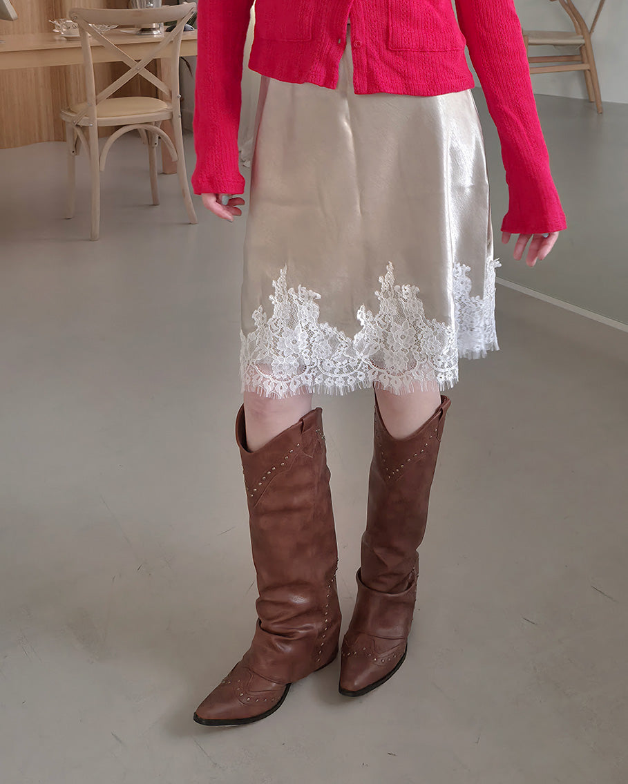 satin hem lace mini skirt
