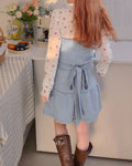 fur back ribbon mini dress