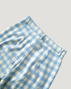 gingham check waist tuck wide pants