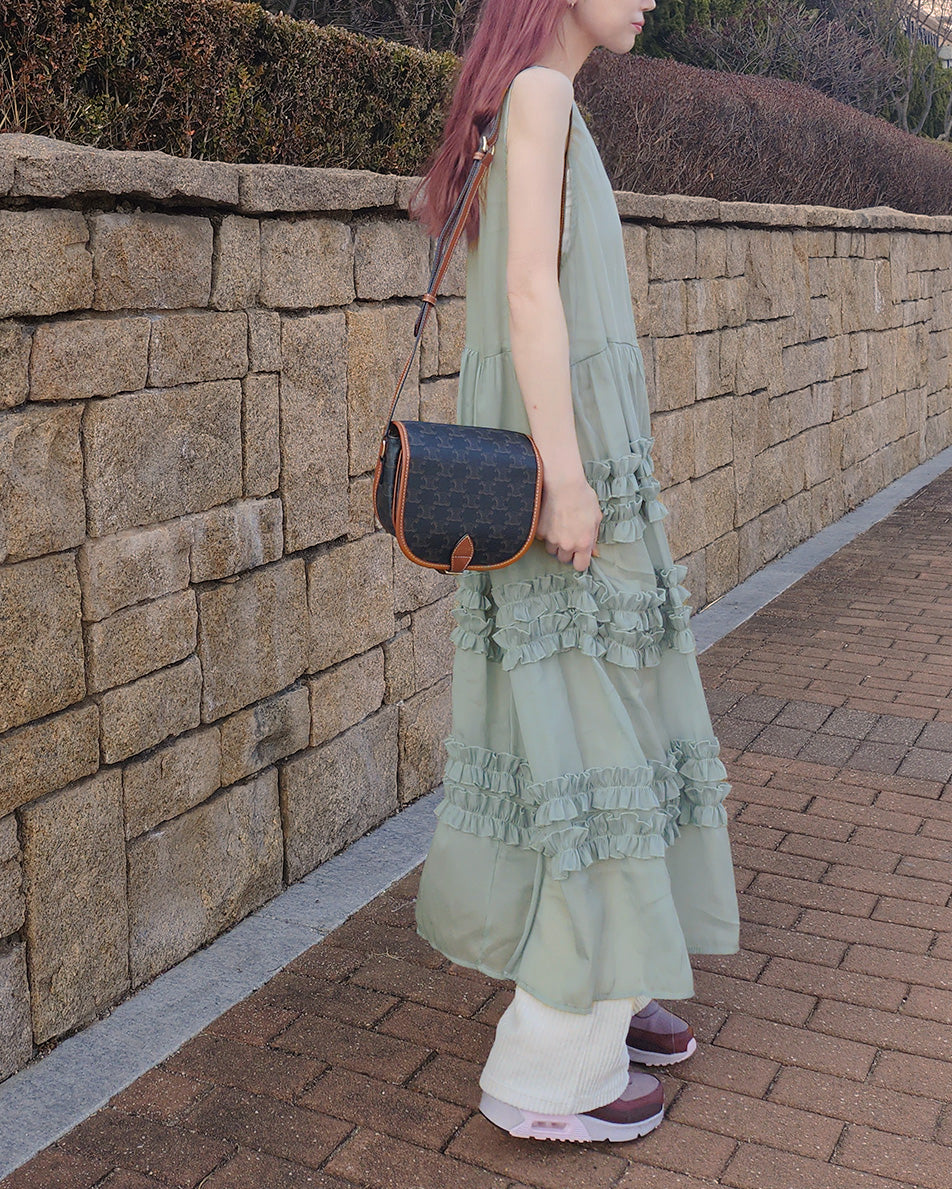 tiered frill sheer long dress