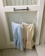 lace satin flare mini dress
