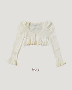 short puff sleeve frill knit cardigan