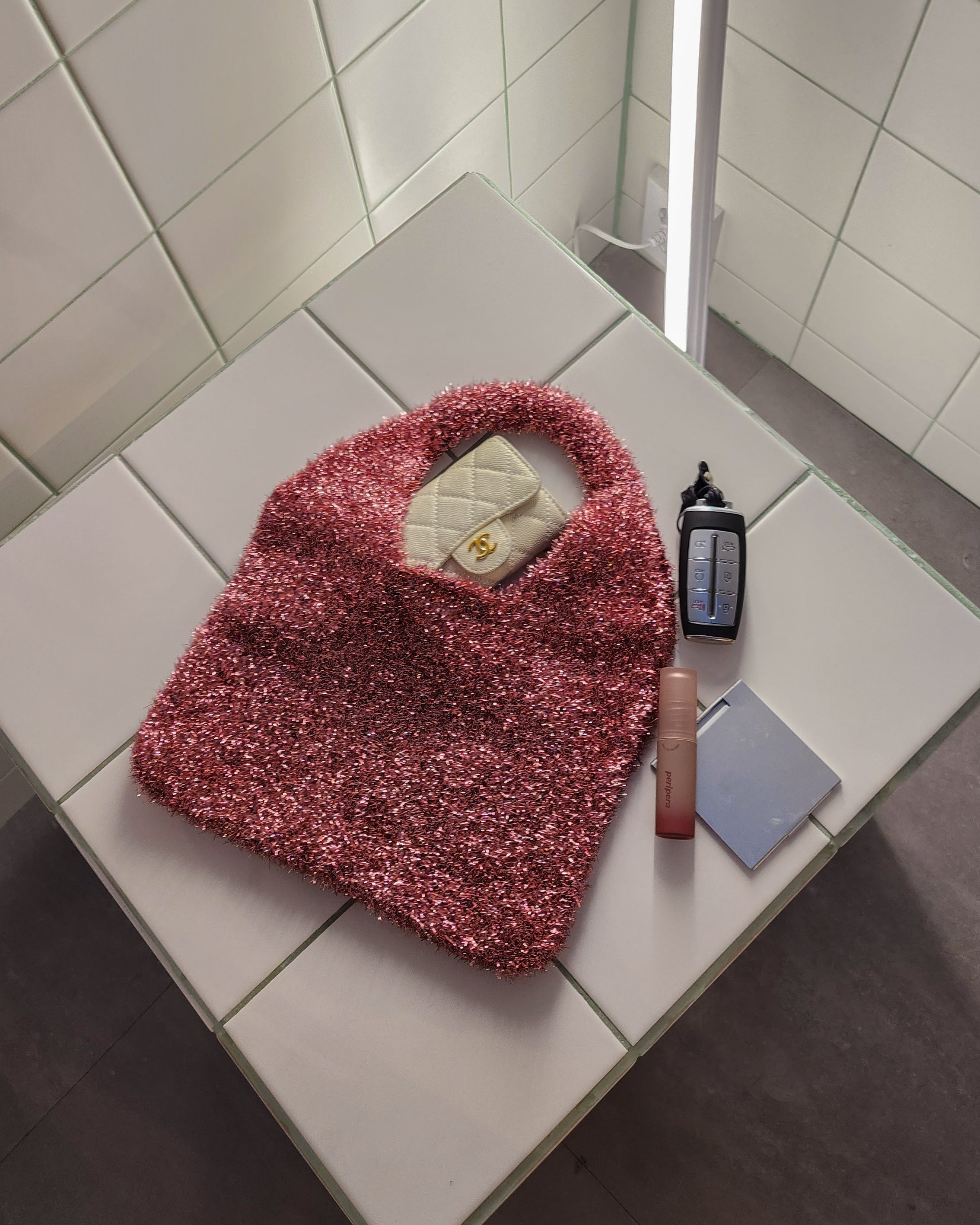 glitter knit mini bag