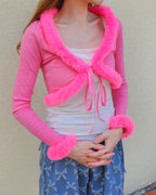 fur ribbon cardigan