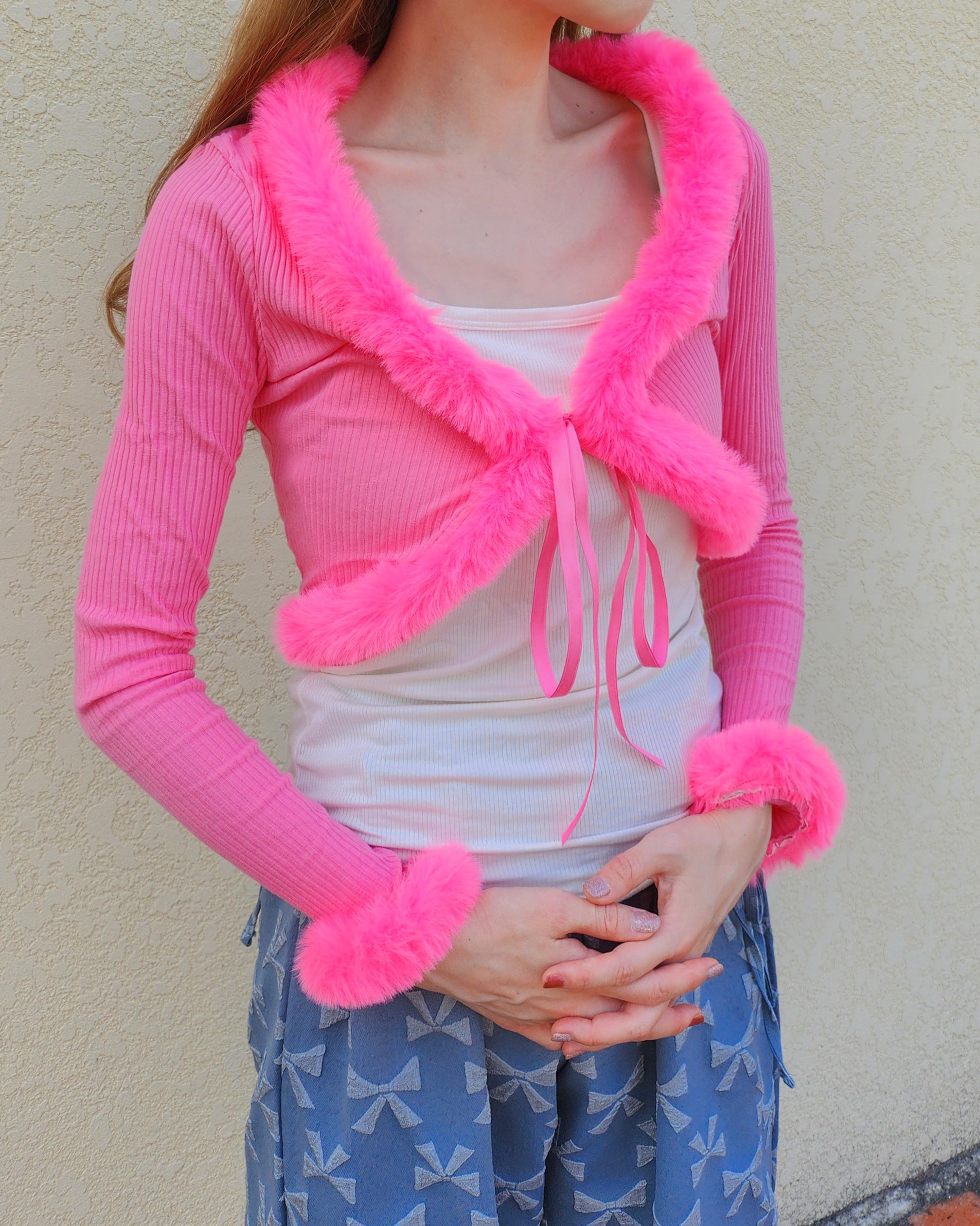 fur ribbon cardigan