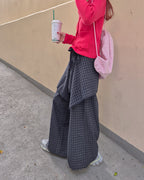 check skirt layered pants