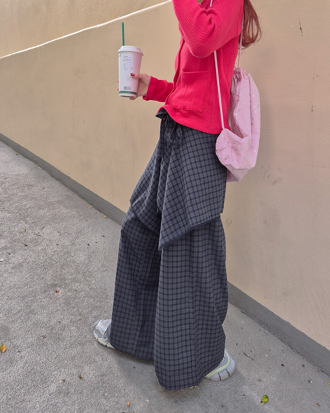 check skirt layered pants