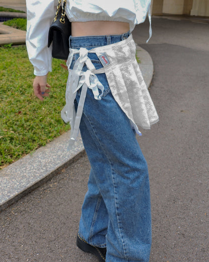 cotton lace layered wrap pleated skirt