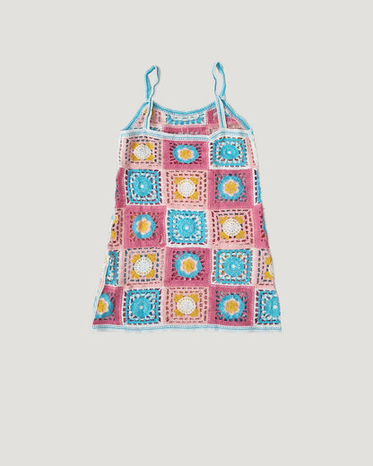 crochet knit flower mini dress
