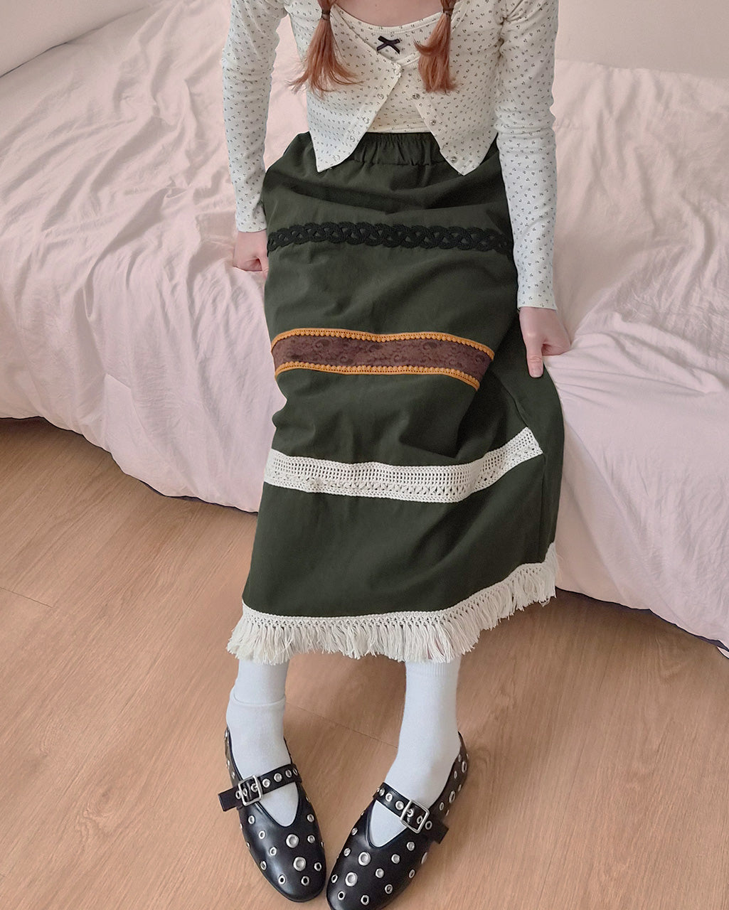 fringe design long skirt