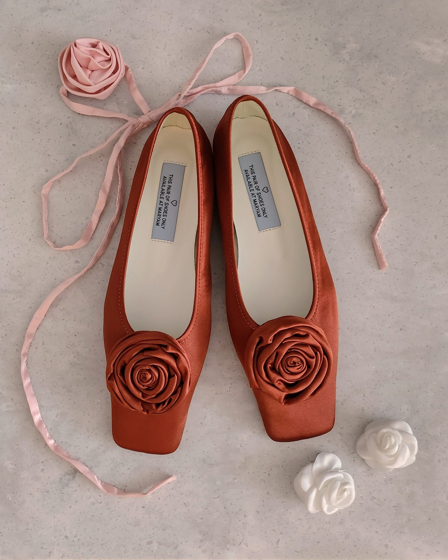 rose satin square flat shoes