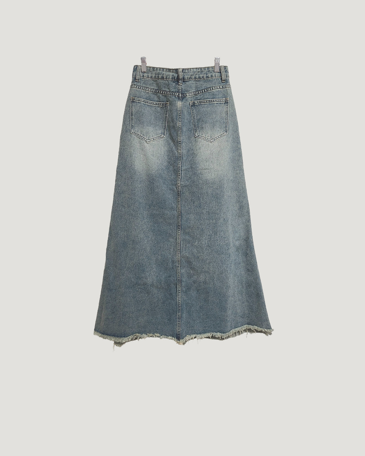 pocket fringe denim long skirt