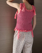 ribbon piping sleeve less knit