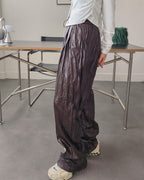 wrinkle faux leather wide pants