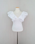V neck puff shoulder top