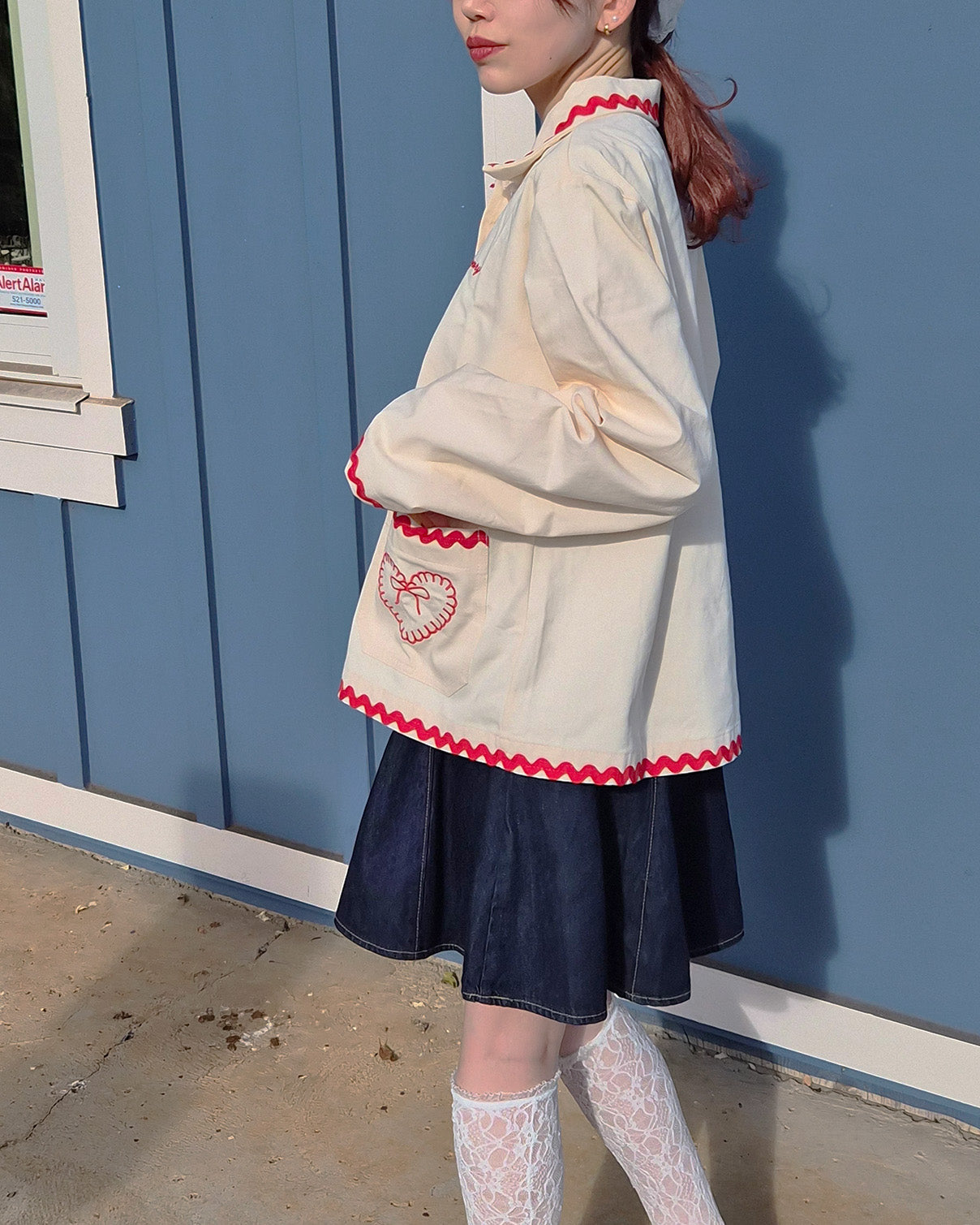 red ribbon embroidery cotton jacket