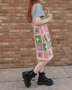 crochet knit flower mini dress