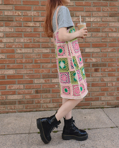 crochet knit flower mini dress
