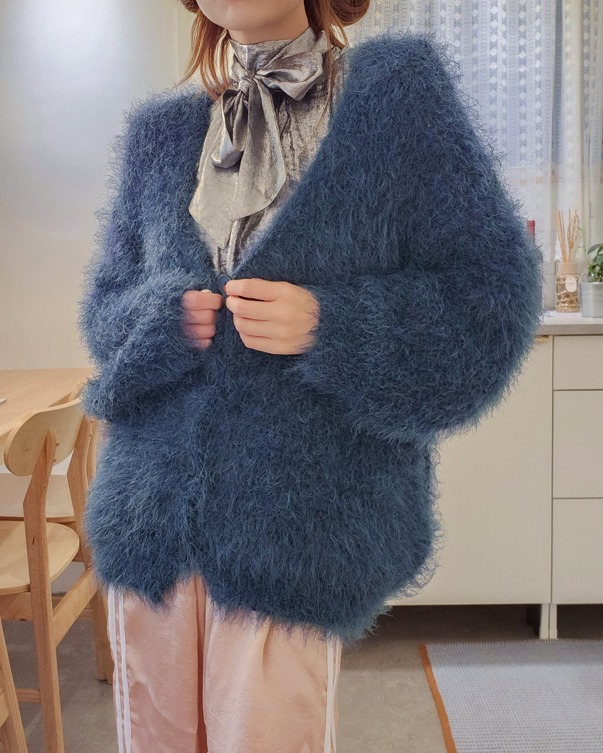 shaggy knit color cardigan