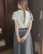 dot puff sleeve collar T