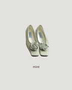 rose satin square flat shoes