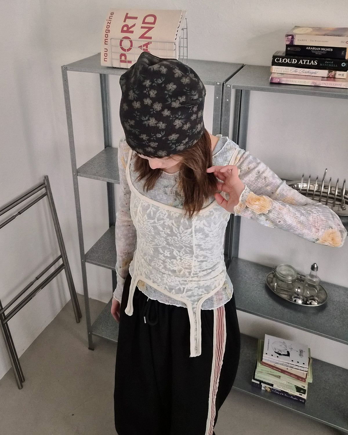 flower pattern waffle beanie