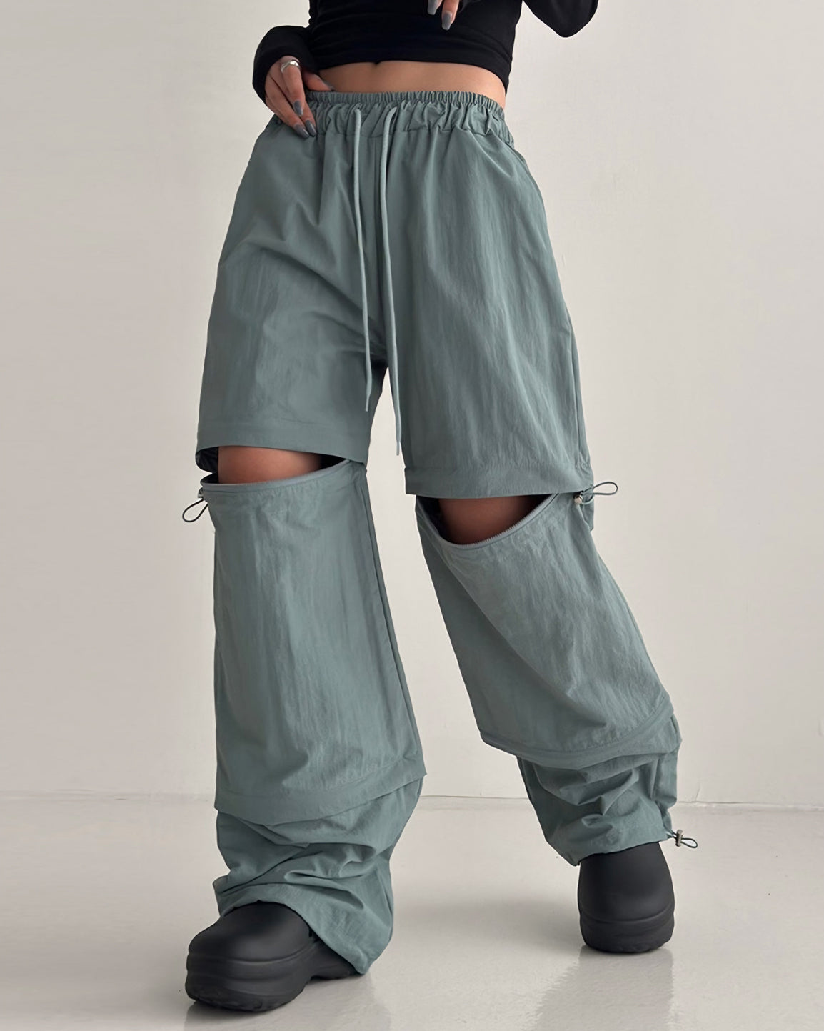 zip open string nylon pants