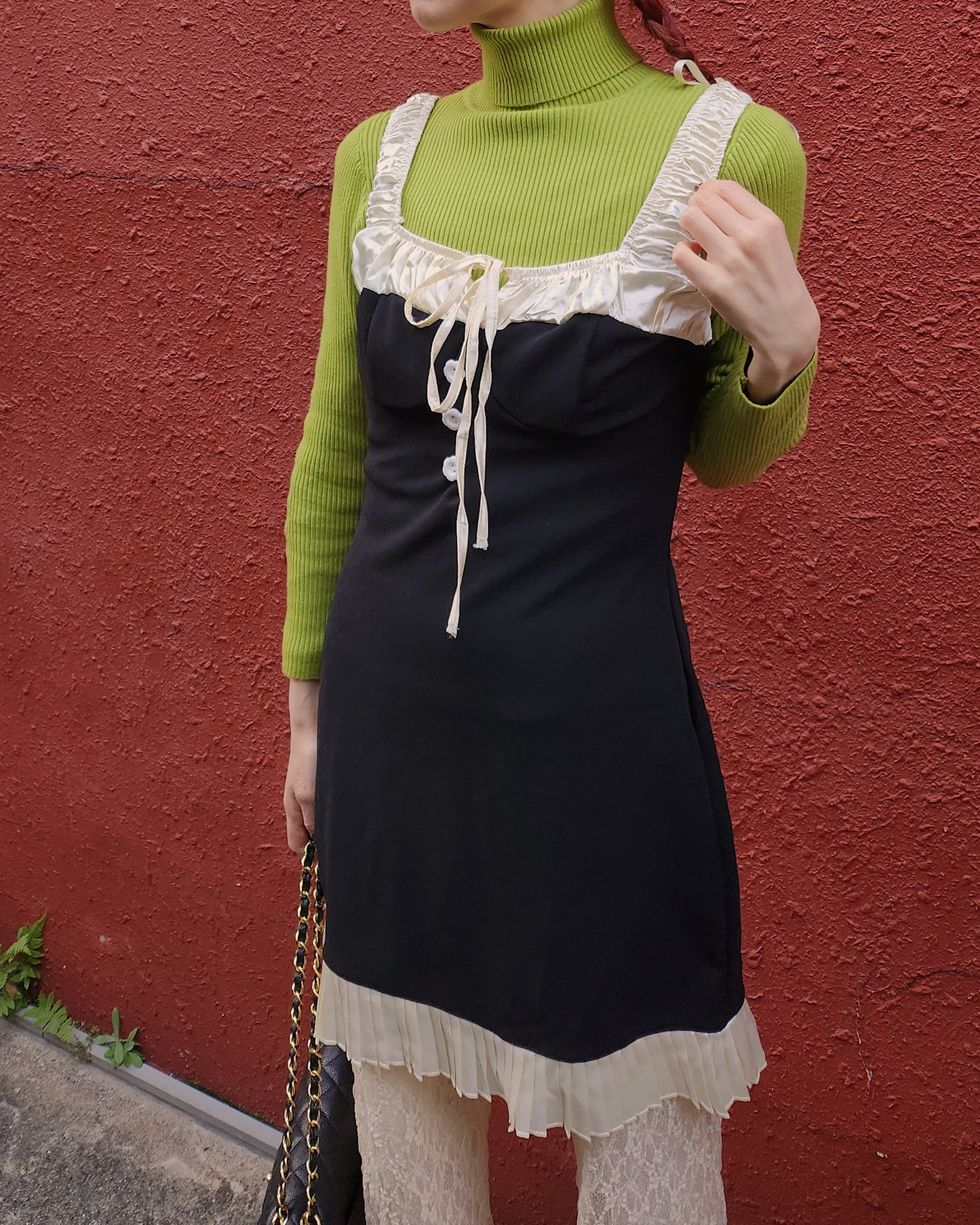 shirring bicolor mini dress