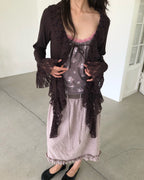 frill lace flare cardigan