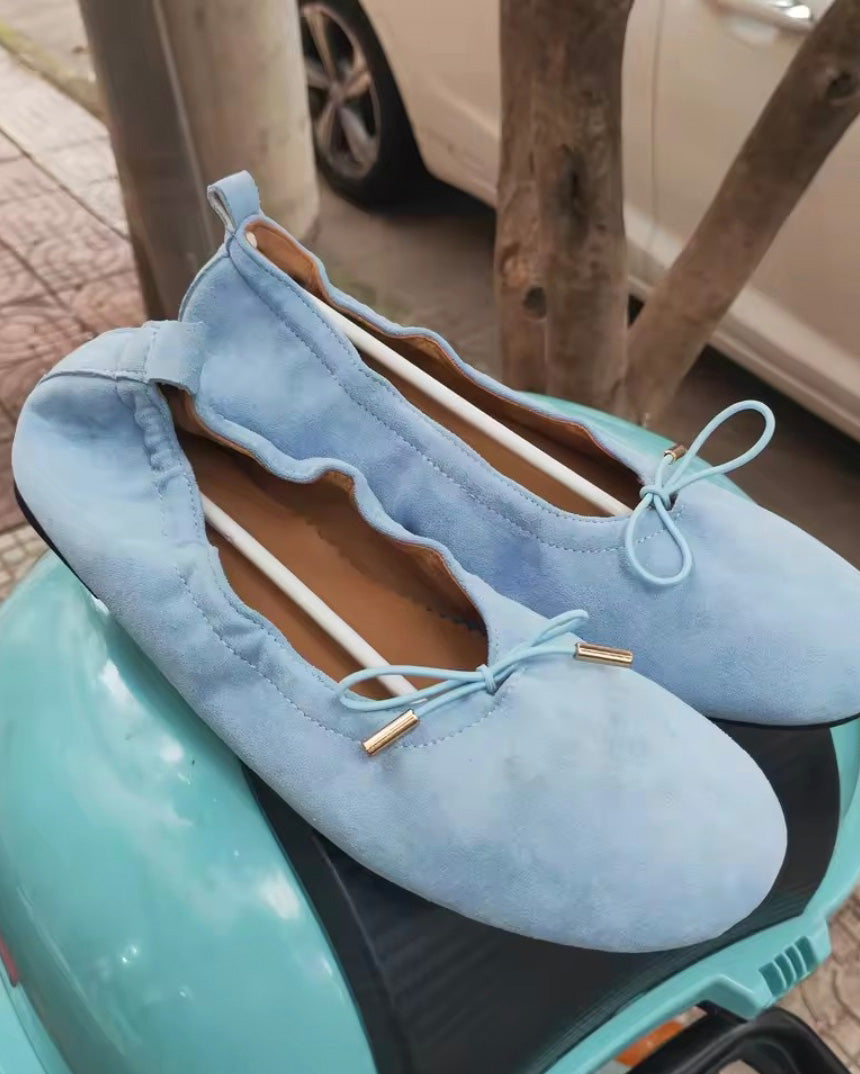 ribbon faux suede flat shoes