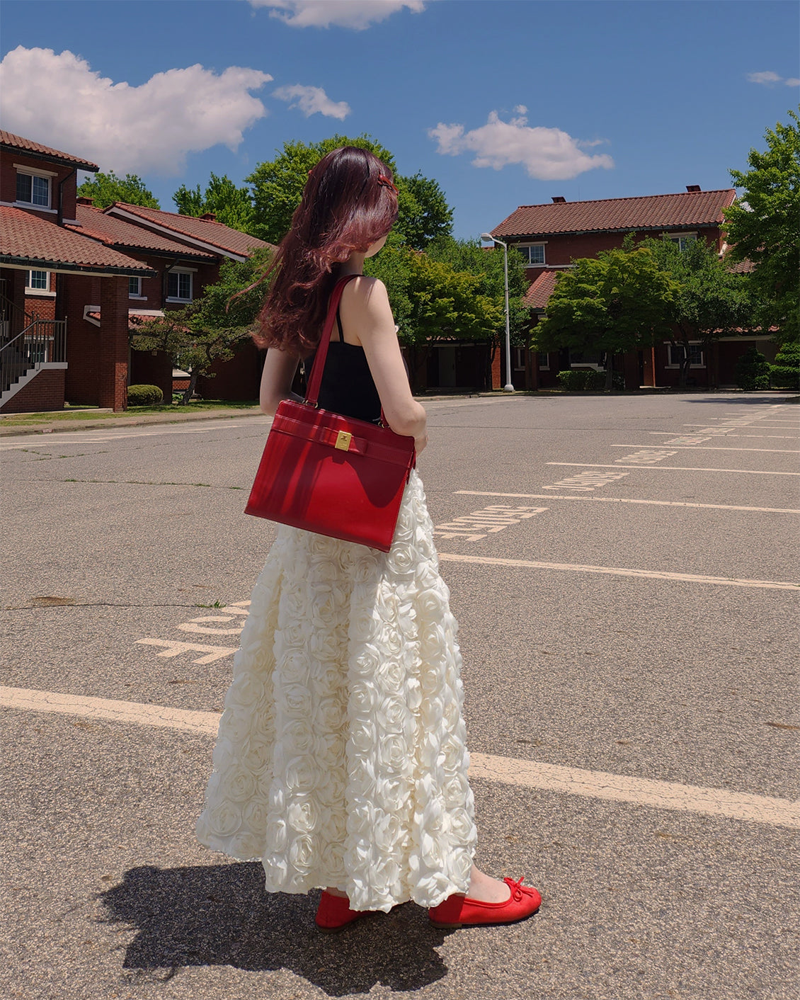 rose volume flare skirt