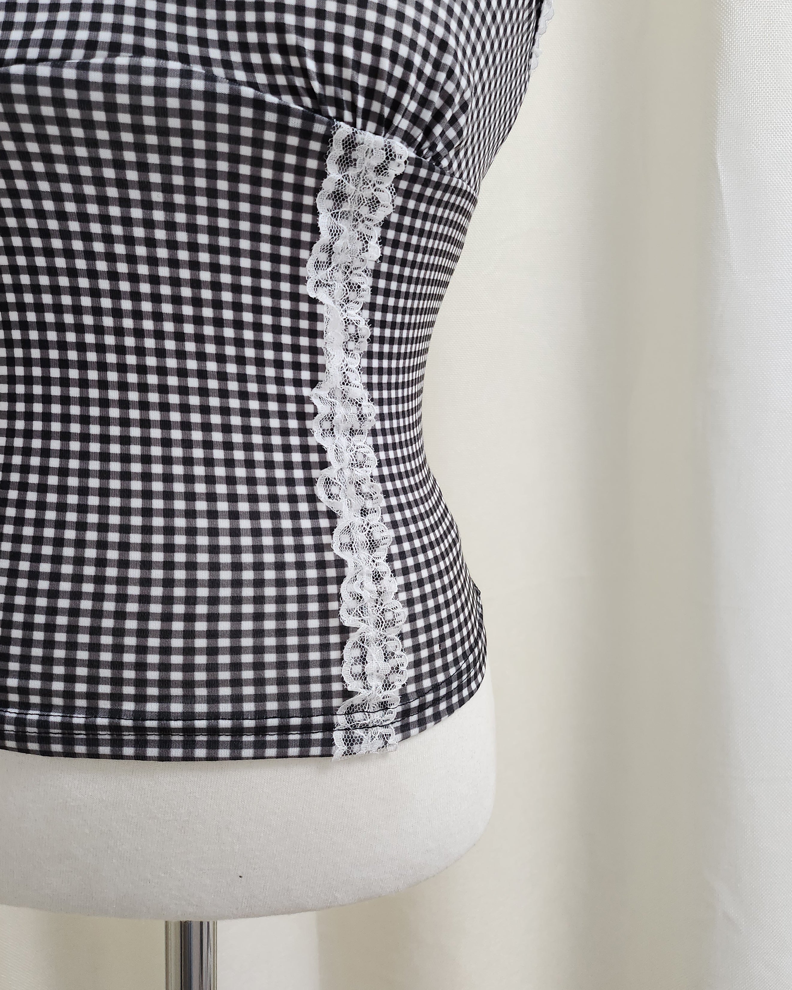 gingham check lace point camisole