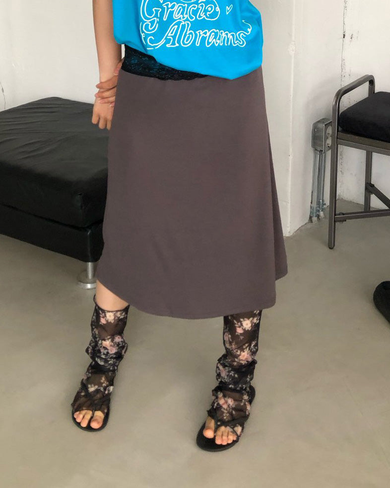 waist lace midi flare skirt
