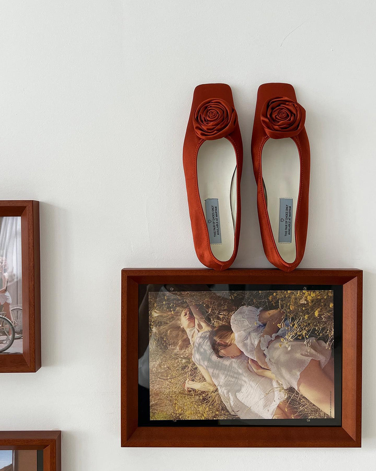 rose satin square flat shoes