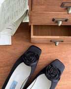 rose satin square flat shoes
