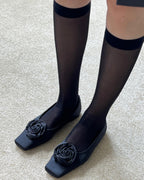 rose satin square flat shoes