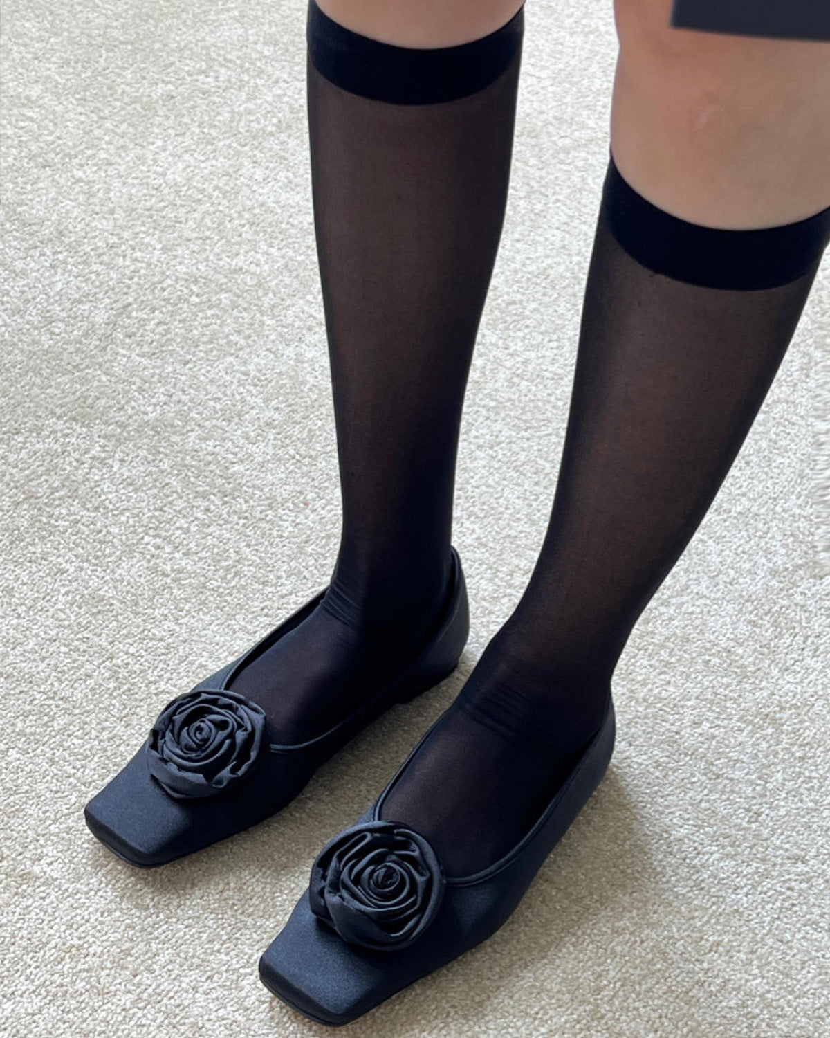 rose satin square flat shoes