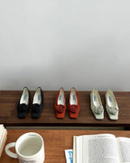 rose satin square flat shoes