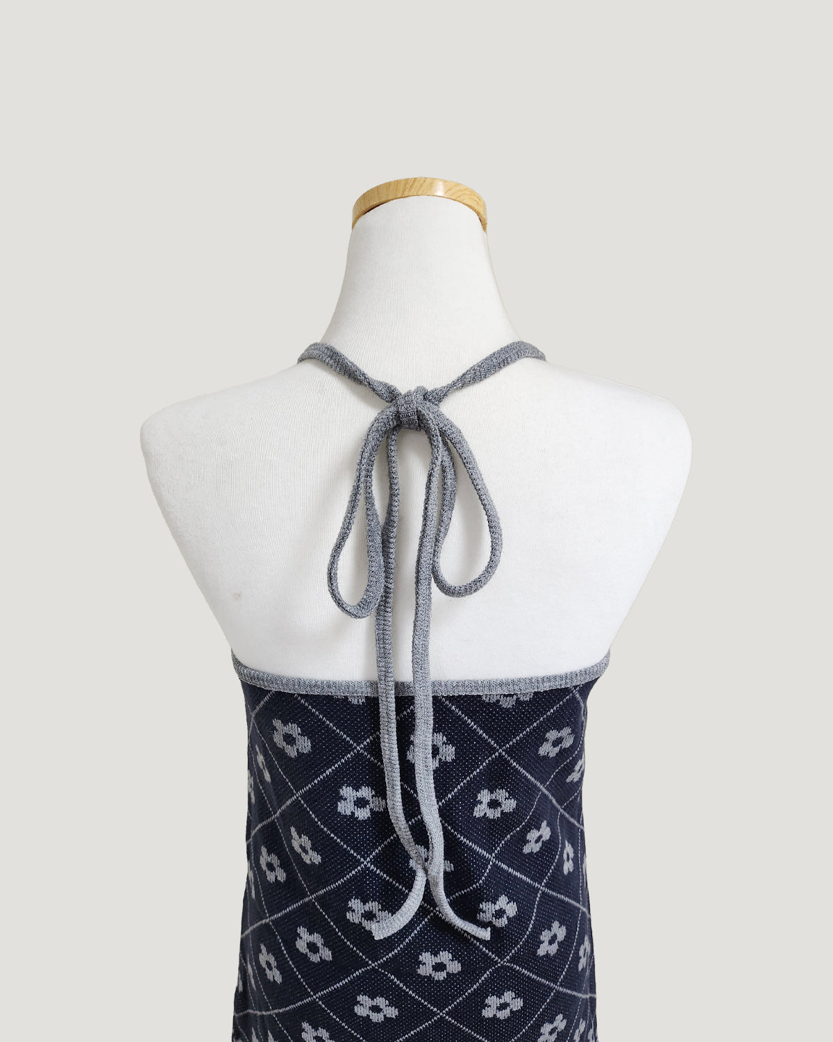 flower halter neck knit mini dress