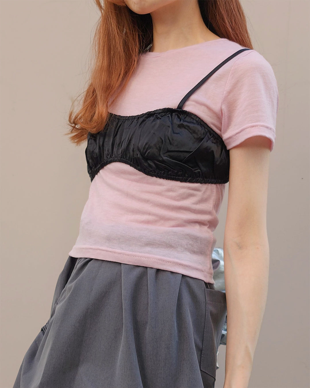 satin shirring short bustier