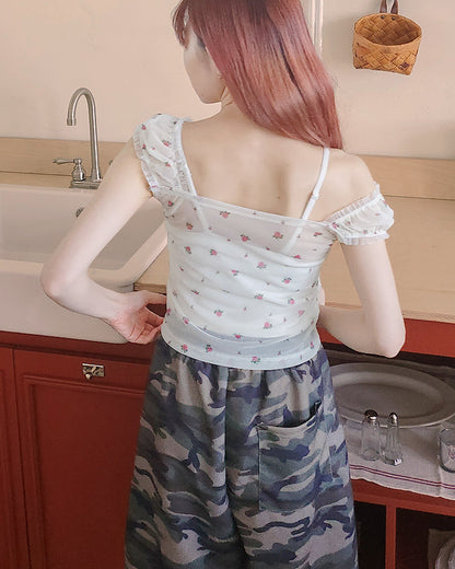 flower sheer puff blouse