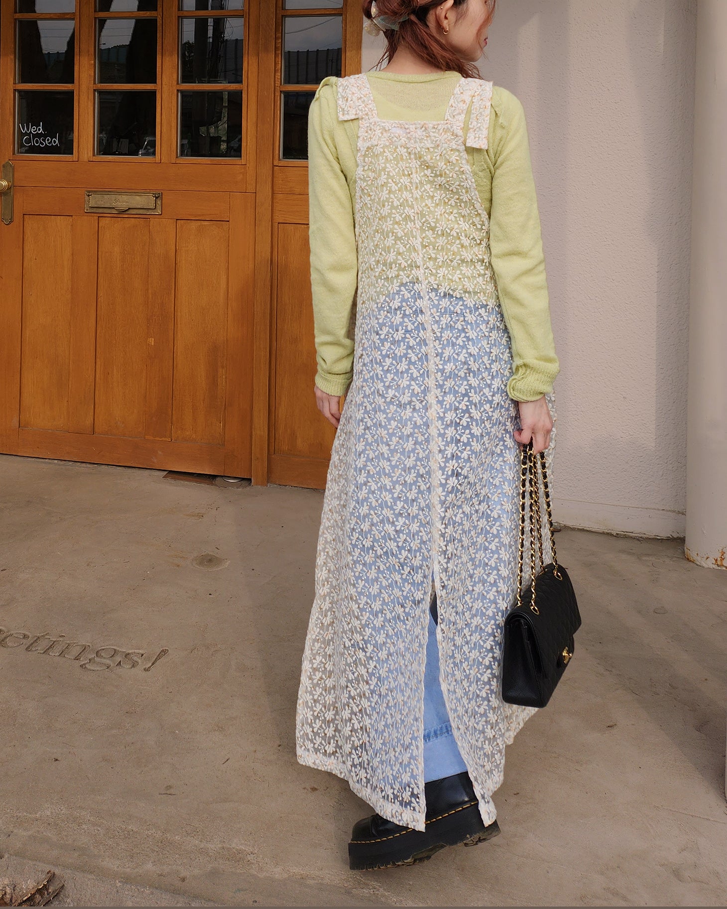 flower lace sheer salopette dress