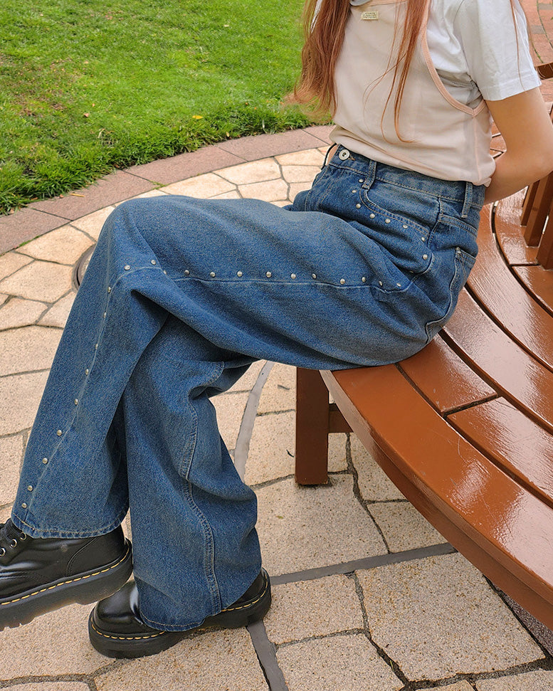 side studs wide denim