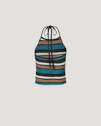 multi stripe halter neck knit like top